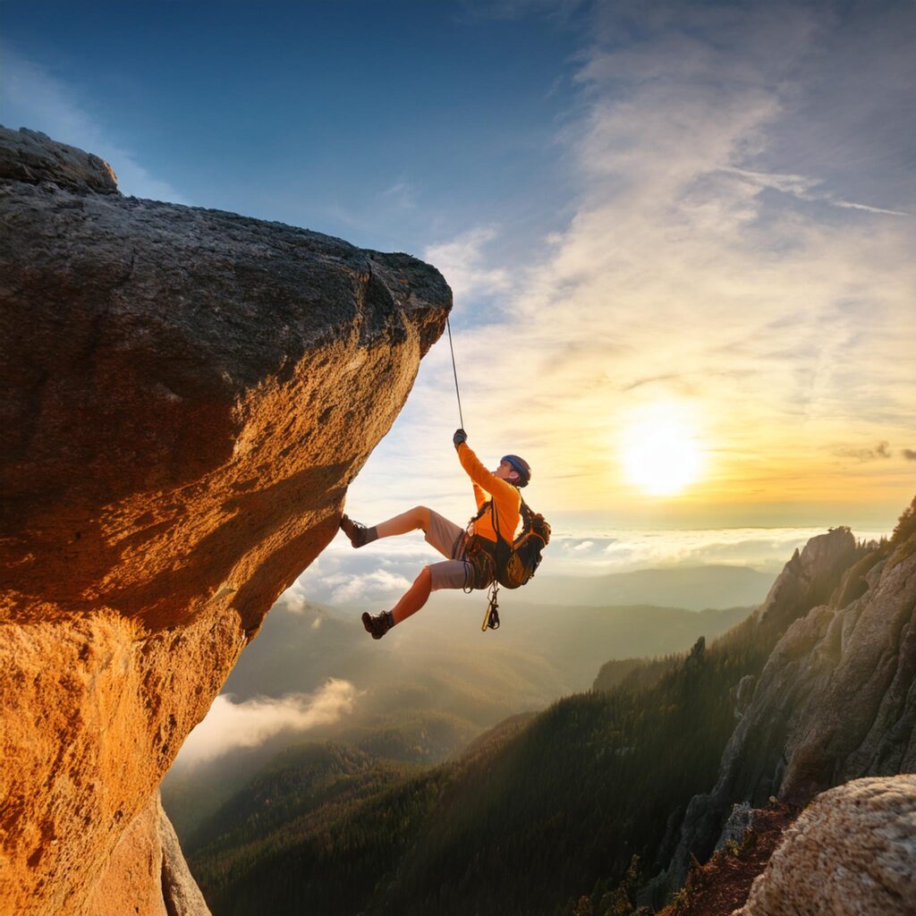 A person climbing a cliff